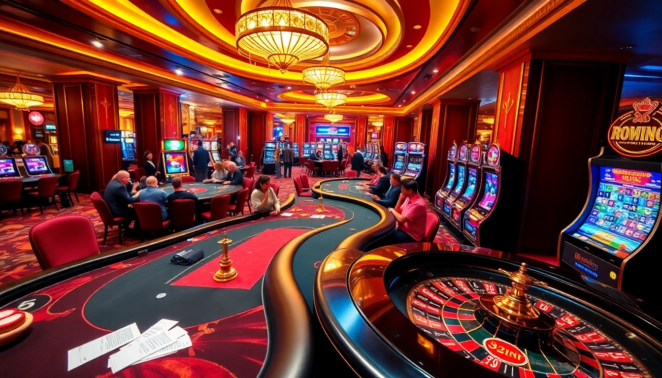 32win casino scene showcasing blackjack, roulette, & enthusiastic players in a vibrant setting.